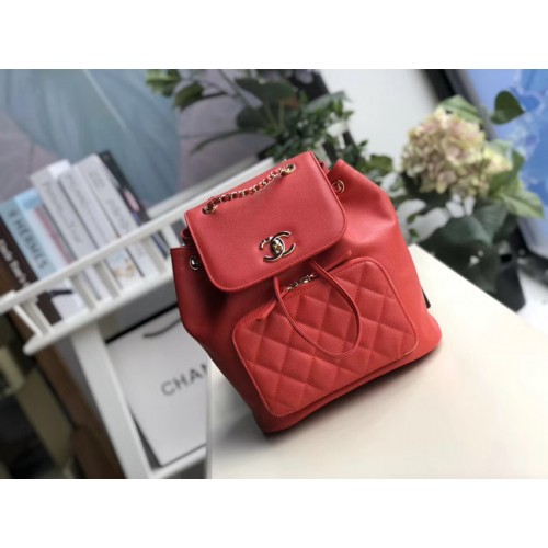 Rucsac Chanel din piele de vițel granulată, metal auriu A57571 roșu