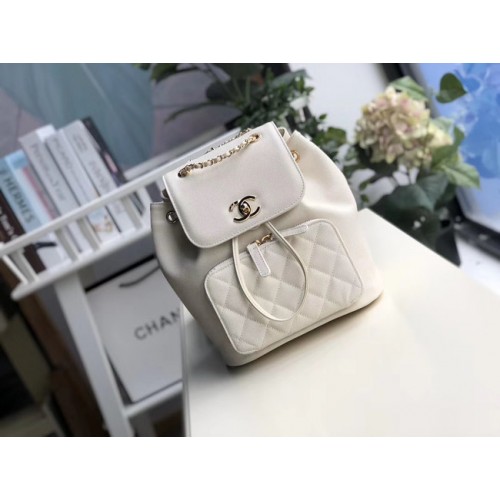 Rucsac Chanel din piele de vițel granulată, metal auriu A57571 alb