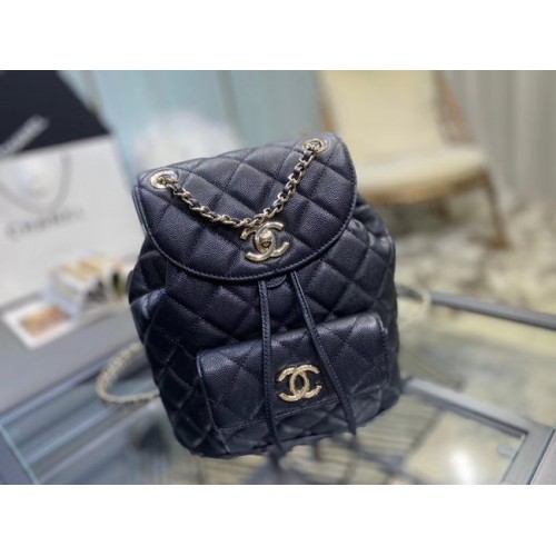 Rucsac Chanel din piele de vițel granulată, metal auriu AS1371 negru
