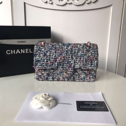 Geantă clasică Chanel Tweed Braid Metal argintiu A01112-1