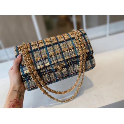 Geantă clasică Chanel Tweed din metal auriu A01112-1
