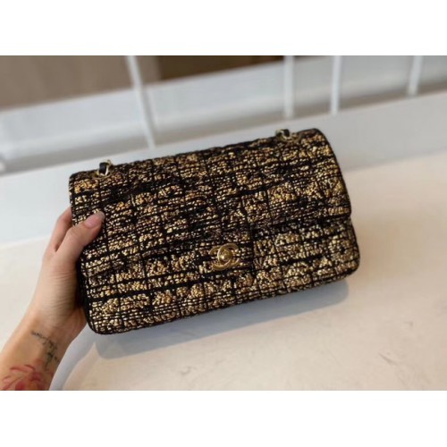 Geantă clasică Chanel Tweed din metal auriu A01112-2