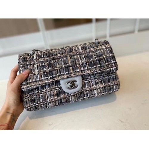 Geantă clasică Chanel Tweed, metal argintiu A01112-3