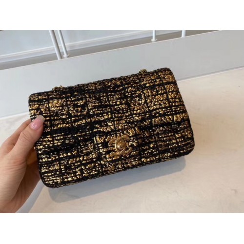 Geantă clasică Chanel Tweed din metal auriu A01116-1