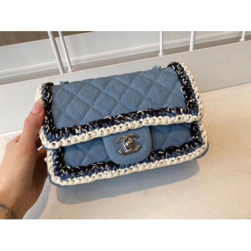 Geantă clasică Chanel Tweed din metal argintiu A01116-3