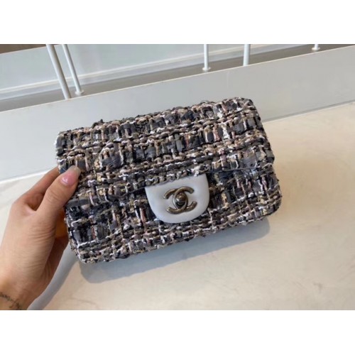 Geantă clasică Chanel Tweed, metal argintiu A01116-5