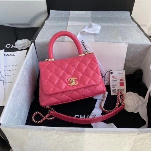 Geantă Chanel Coco mini cu clapă și mâner superior AS2215 roz