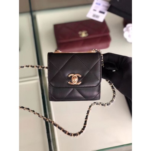 Geantă Chanel cu clapă din piele de miel, metal auriu 3797 neagră