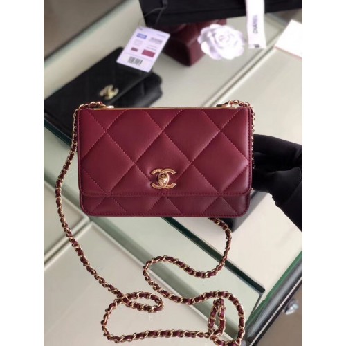 Geantă Chanel cu clapă din piele de miel, metal auriu 3798 violet