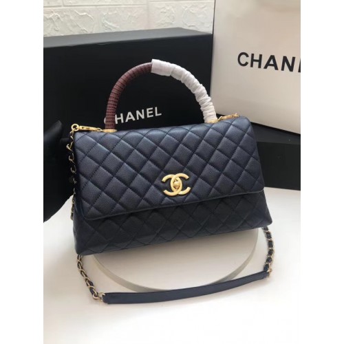 Geantă Chanel cu clapă și mâner superior bordo A92991 albastru închis