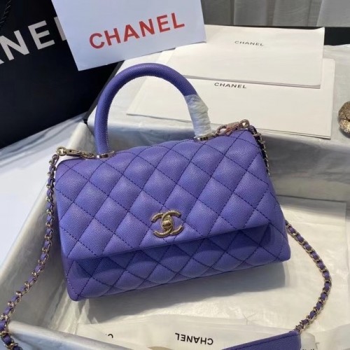 Geantă Chanel cu clapă și mâner superior A92990 violet