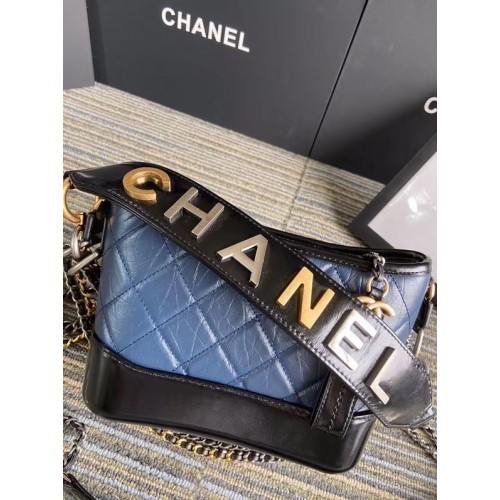 Geantă hobo mică Chanel Gabrielle S0865 albastră și neagră