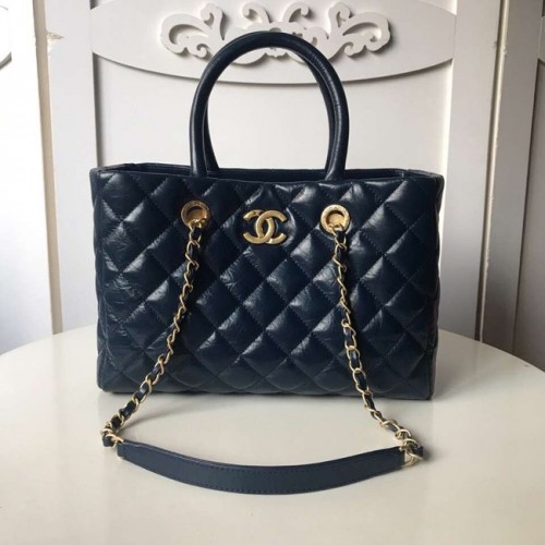 Geantă mare de cumpărături Chanel Piele de vițel învechită Metal auriu A57974 Albastră