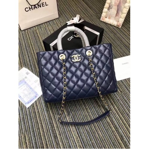 Geantă mare de cumpărături Chanel Piele de vițel învechită Metal auriu A57974 albastru