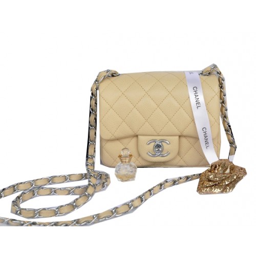 Geantă Chanel mini Classic Flap, model Apricot Cannage, argintie 1115