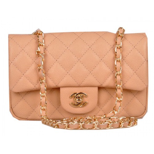 Geantă Chanel mini Classic Flap, model Apricot Cannage, auriu 1117