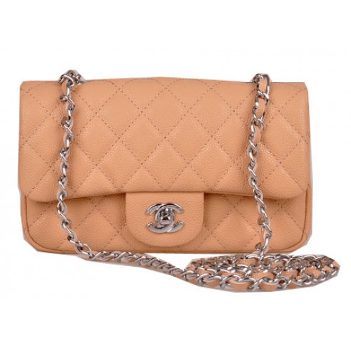 Geantă Chanel mini Classic Flap, model Apricot Cannage, argintie 1117
