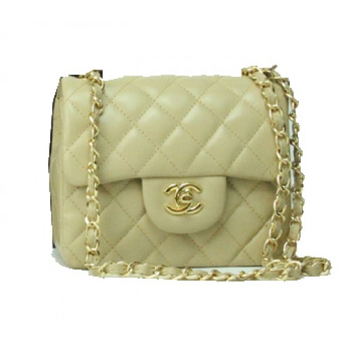 Geantă Chanel mini Classic Flap din piele de caisă 1115 cu lanț de aur