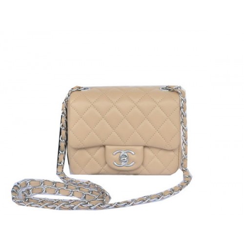 Geantă Chanel mini Classic Flap, piele de sheek originală, caisă CHA1115 argintie