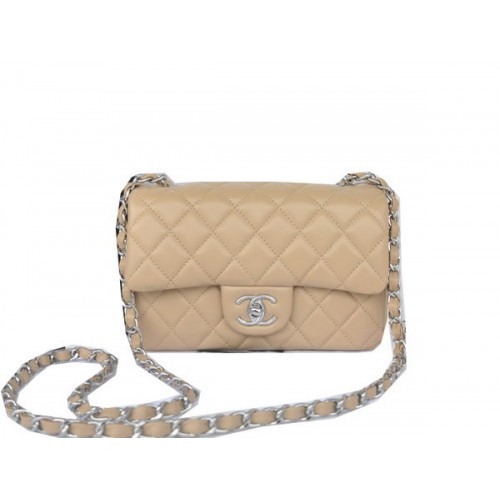 Geantă Chanel mini Classic Flap, piele de sheek originală, caisă CHA1116 argintie