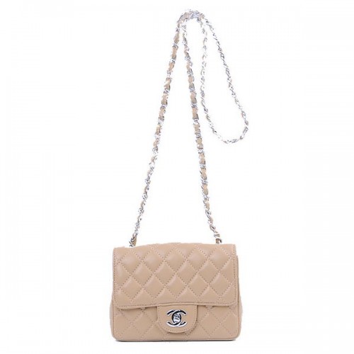 Geantă Chanel mini Classic Flap din piele de sheek caisă 1115 argintie