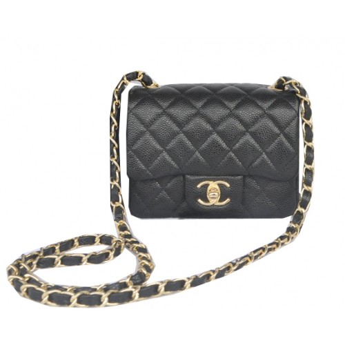 Geantă Chanel mini Classic Flap Black Cannage Pattern 1115 Gold