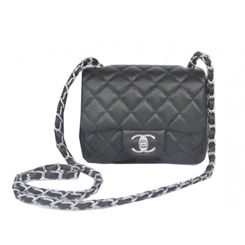 Geantă Chanel mini Classic Flap Black Cannage Pattern 1115 Silver