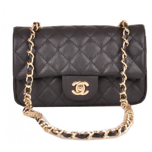 Geantă Chanel mini Classic Flap Black Cannage Pattern 1117 Gold