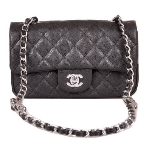 Geantă Chanel mini Classic Flap Black Cannage Pattern 1117 Silver