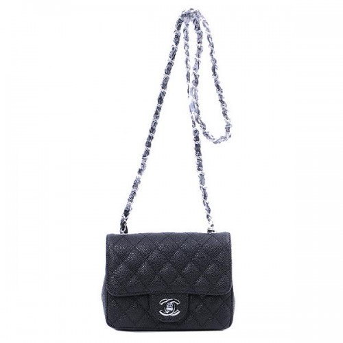 Geantă Chanel mini Classic Flap Black Cannage Patterns 1115 Silver