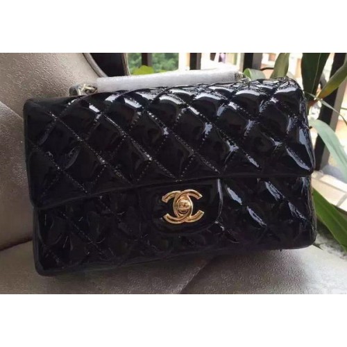 Geantă Chanel mini Classic Flap Black Original Patent A1116 Gold