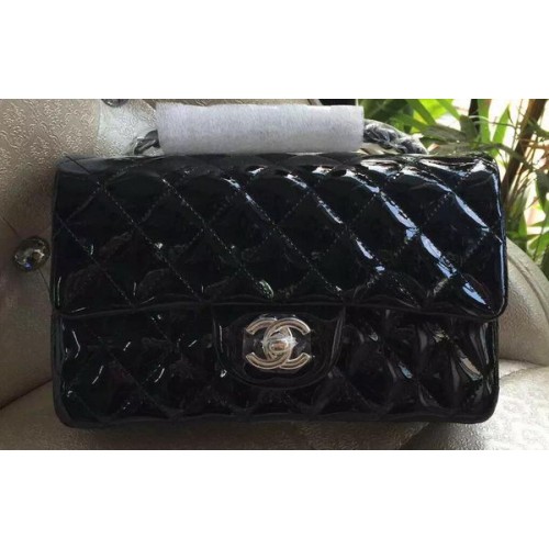 Geantă Chanel mini Classic Flap Black Original Patent A1116 Silver