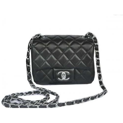 Geantă Chanel mini Classic Flap Black Original Sheekskin CHA1115 Silver