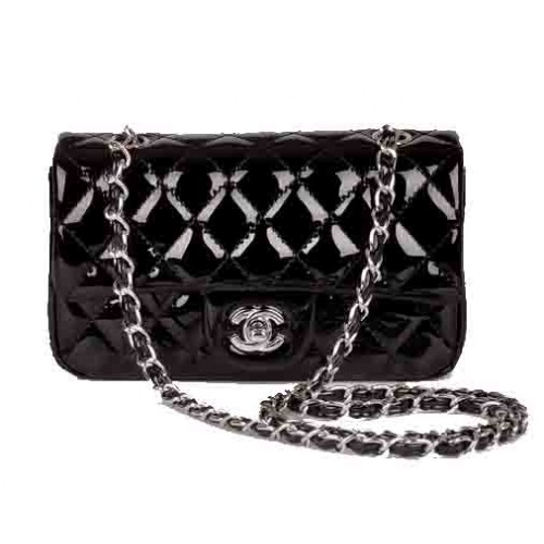 Geantă Chanel mini Classic Flap din piele neagră 1117 argintie