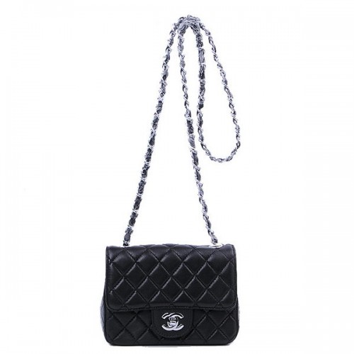 Geantă Chanel mini Classic Flap Black Sheekskin 1115 Silver