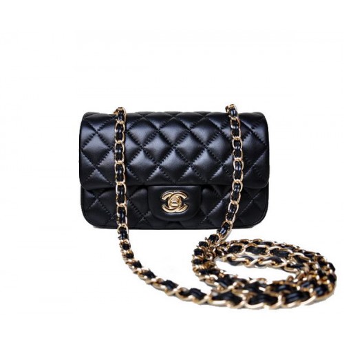 Geantă Chanel mini Classic Flap Black Sheekskin 1117 Gold