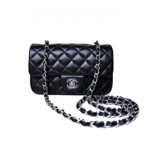 Geantă Chanel mini Classic Flap Black Sheekskin 1117 Silver