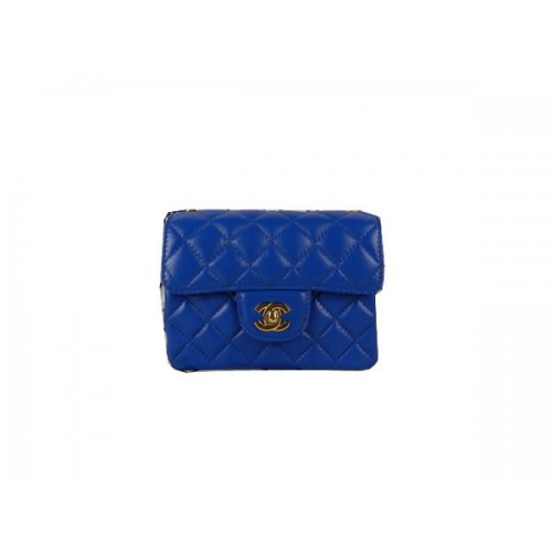 Geantă Chanel mini Classic cu clapă albastră din piele de sheek CHA1115 aurie