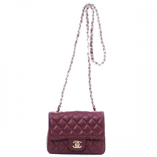 Geantă Chanel mini Classic Flap, din piele de sheek, culoare burgundă, 1115, auriu