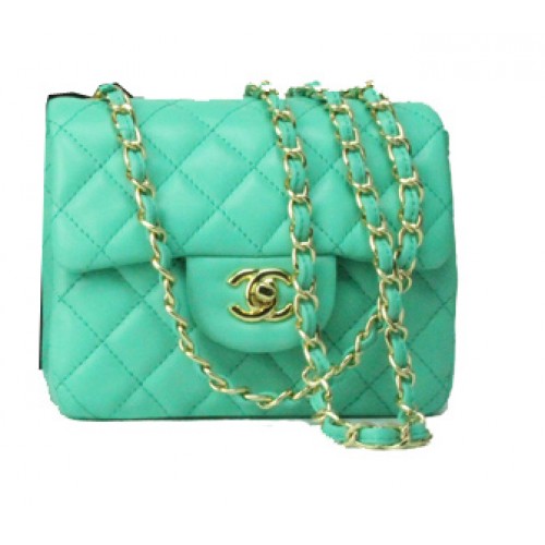 Geantă Chanel mini Classic Flap din piele verde cu lanț de aur 1115