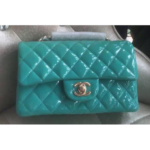 Geantă Chanel mini Classic cu clapă, brevet original A1116 verde