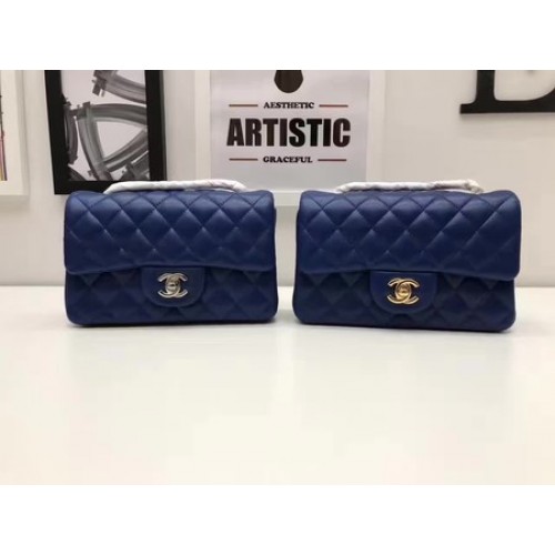 Geantă Chanel mini Classic Flap din piele de oaie originală A1116 Albastră