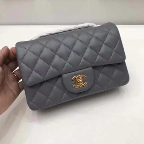 Geantă Chanel mini Classic Flap din piele de oaie originală A1116 gri