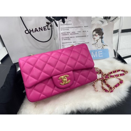 Geantă Chanel mini Classic Flap din piele de oaie originală A1116 roz și metal auriu