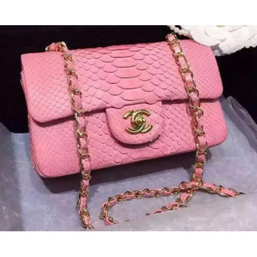 Geantă Chanel mini Classic Flap, piele originală de șarpe A1116 roz