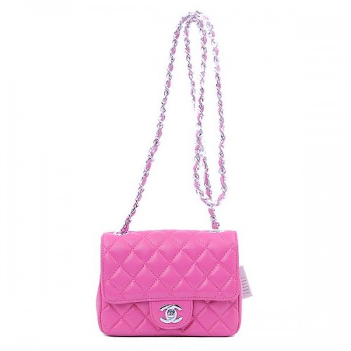 Geantă Chanel mini Classic Flap din piele de sheek Peach 1115 argintie