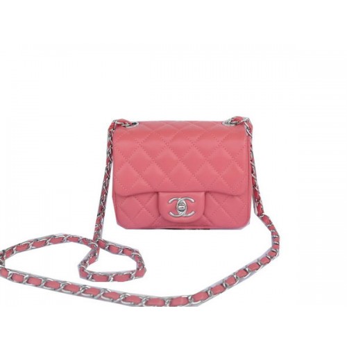 Geantă Chanel mini Classic Flap Pink Original Sheekskin CHA1115 Argintie
