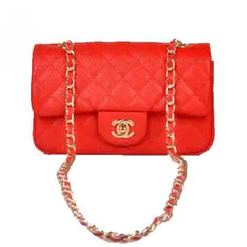 Geantă Chanel mini Classic Flap, model Cannage roșu, 1117, auriu