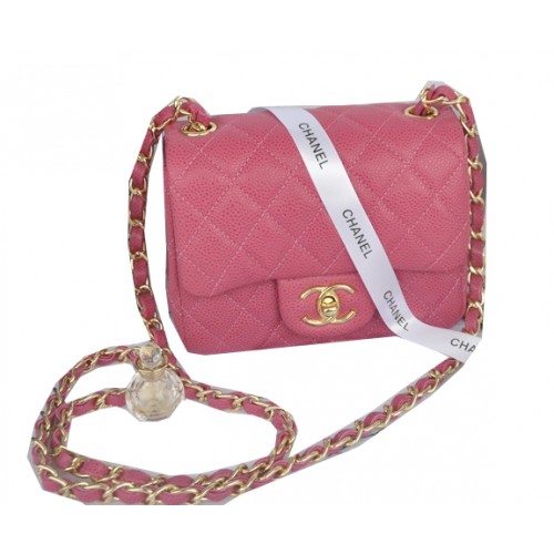 Geantă Chanel mini Classic Flap, model Rose Cannage, auriu 1115