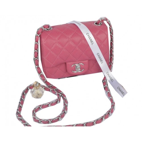 Geantă Chanel mini Classic Flap, model Rose Cannage 1115 argintie